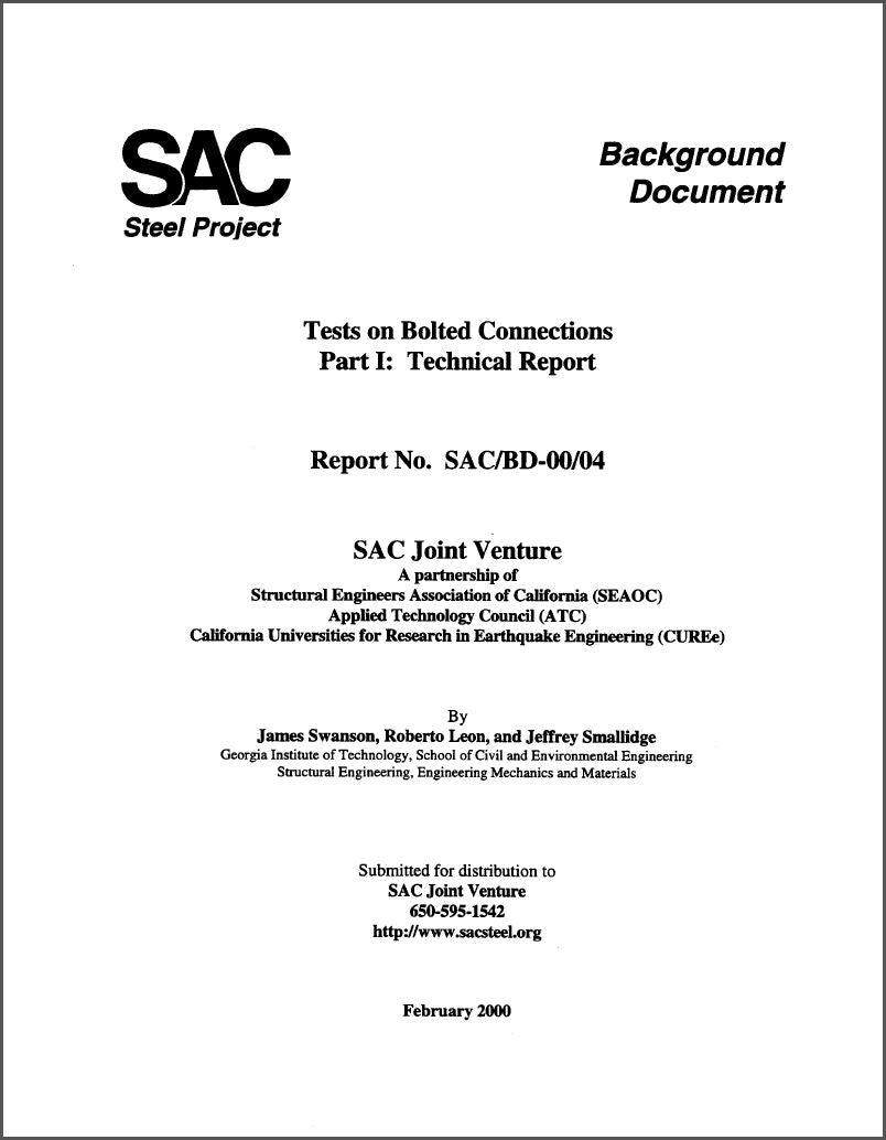 Tests on Bolted Connections Part I: Technical Report